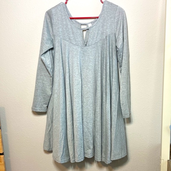 Yi Zhan Gray Flounce Keyhole Neck Hi-Back Lo-Front Cotton Dress Top XL(14) - Picture 2 of 7